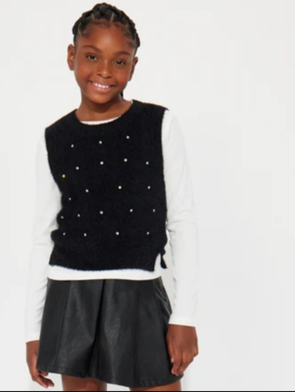 Zara Kids Black Faux Fur Rhinestone Sweater Vest Size 13-14